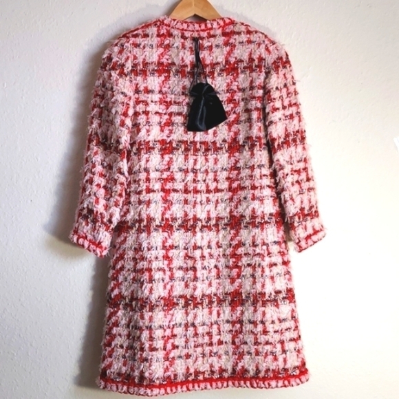 NWOT Amen Wardy Aspen Metallic Tweed Mid Length Jacket Pink Red Size FR36 - Picture 8 of 17